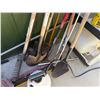 Image 5 : Multiple Landscape Tools: Rakes, Shovels, etc w/ Plastic Shelf, Bottles & Cooler