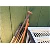 Image 8 : Multiple Landscape Tools: Rakes, Shovels, etc w/ Plastic Shelf, Bottles & Cooler