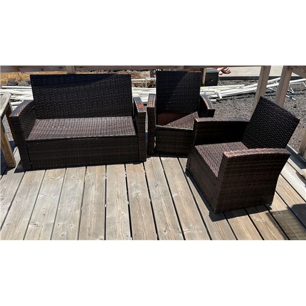 Woven Outdoor Love Seat w/ 2 Matching Armchairs & Side Table, Misc Sizes