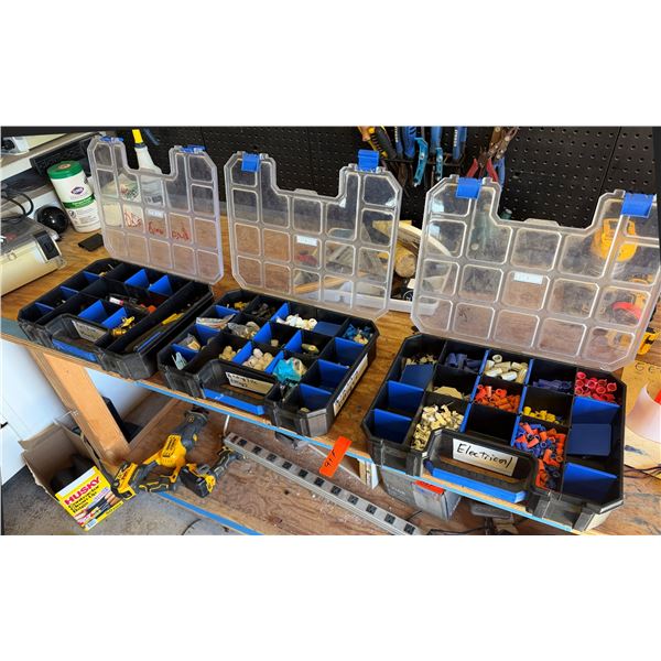 Qty 3 Organizer Toolboxes w/ Contents: Fittings, Wire Connectors, etc