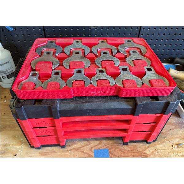 Tool Box w/ Bull Tools SAE Jumbo Crowfoot Wrench Set, Ratchet & Sockets, etc