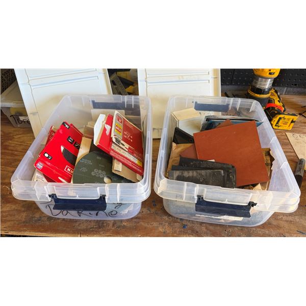 Qty 2 Bins Sanding Discs, Felt Blankets, Sandpaper, etc