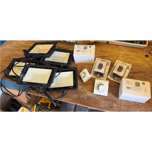 Multiple 100W IP66 LED Outdoor Flood Lights, GE Heavy-Duty Timers, etc