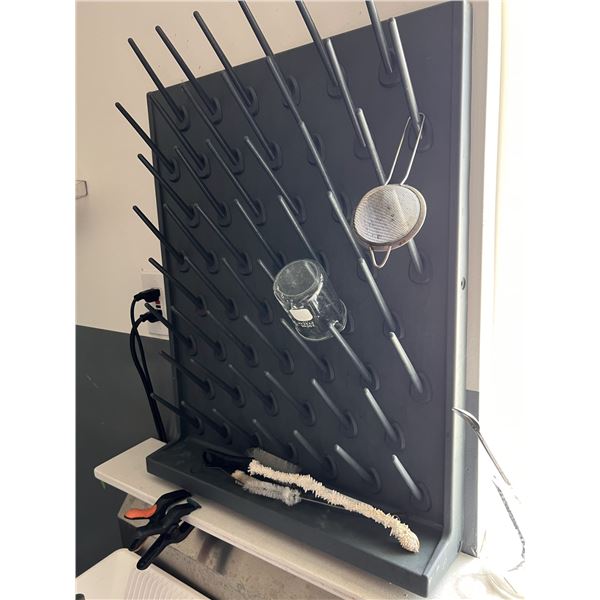 Qty 3 Laboratory Glassware Drying Racks (w/ contents included)
