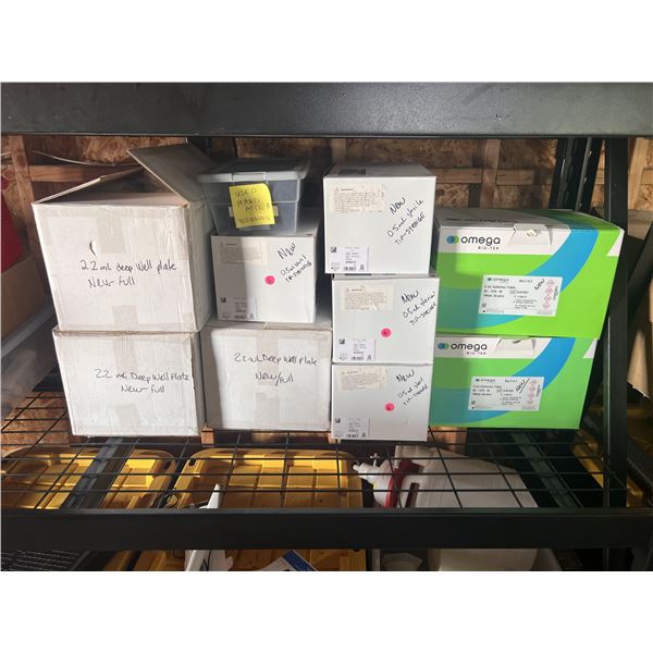 Multiple Boxes Laboratory Supplies: 2ml Deep Well Plates, 2ml Collection Tubes, Pipette Tips