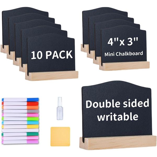 10-Pack Reusable Mini Chalkboard Signs with Easel Stand; Double-Sided Message Board Signs - New