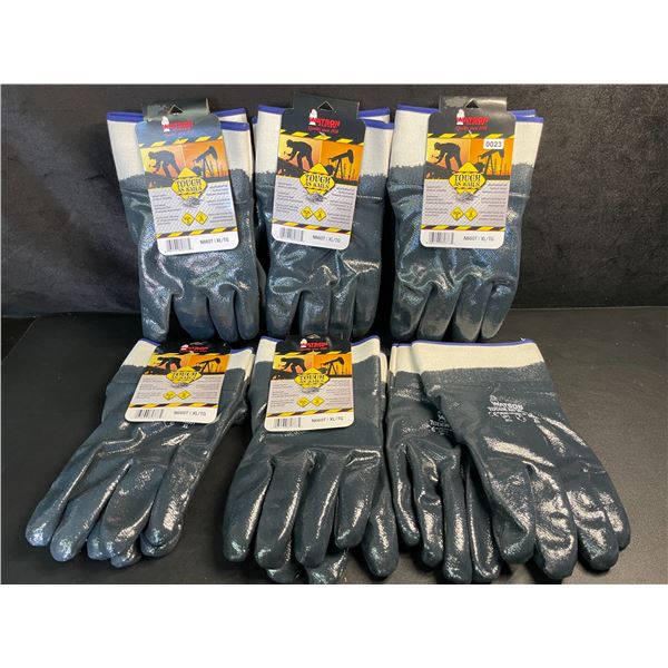 6 Pairs of Heavy Duty Watson Gloves - Nitrile Coating/Puncture Resistant (Size XL) New