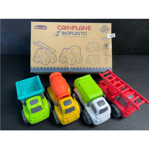 4PC Bioplastic Toy Truck Set for Toddlers - Dump Truck, Cement Truck, Firetruck, etc. - New