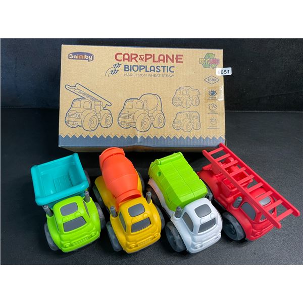 4PC Bioplastic Toy Truck Set for Toddlers - Dump Truck, Cement Truck, Firetruck, etc. - New