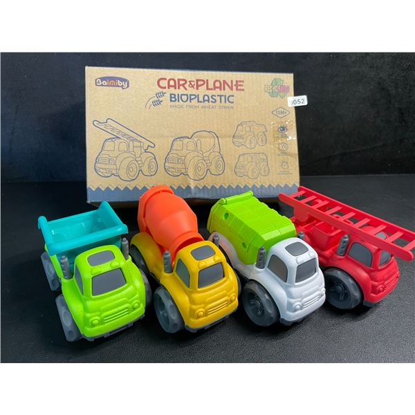 4PC Bioplastic Toy Truck Set for Toddlers - Dump Truck, Cement Truck, Firetruck, etc. - New