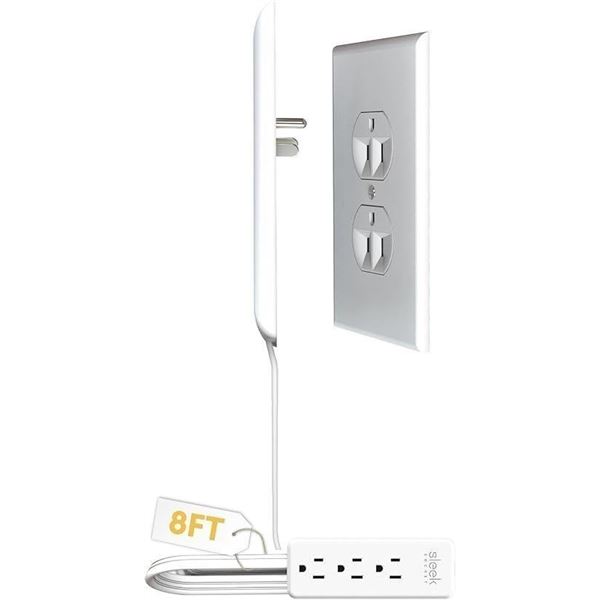 Sleek Socket Original Ultra-Thin Outlet Concealer w/ 8FT Cord & 3 Outlets; Hides Messy Cords! New