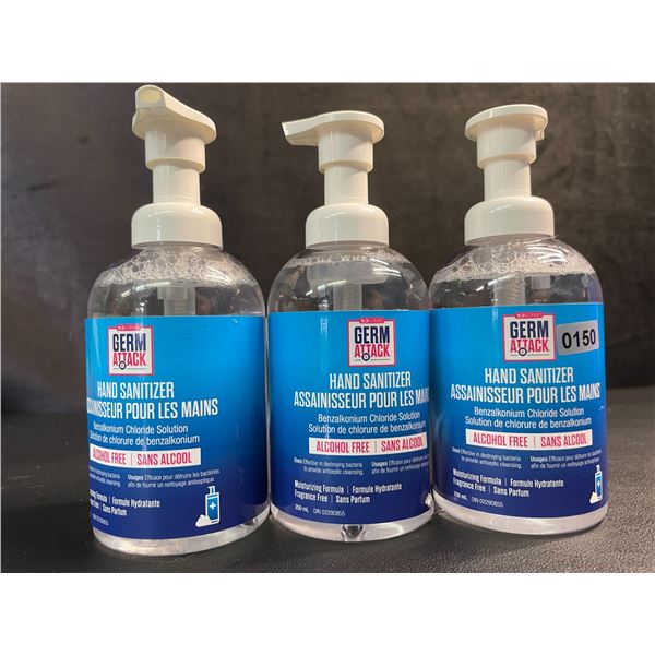 Lot of 3 Germ Attack Foaming Hand Sanitizers (250ml) Alcohol-Free/Moisturizing Formula - New