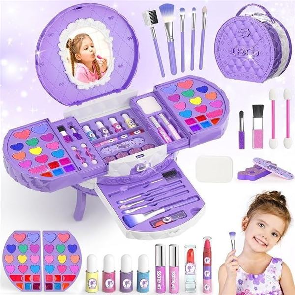 57PC Kids Makeup Set for Girls (Purple) Compact/Cute Makeup Kit with Various Cosmetics - New!