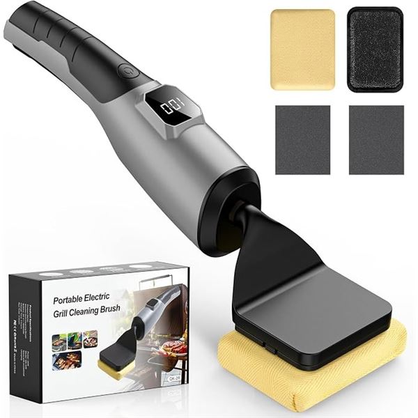 Portable Electric Grill Cleaning Brush; USB-Rechargeable w/ 3 Replaceable Brush Heads - Brand New!