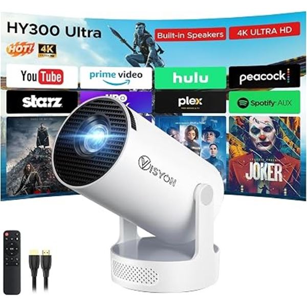 Visyon Smart Multimedia Projector (HY300Ultra) 1080P w/ Screen Mirroring/WiFi & Remote - New