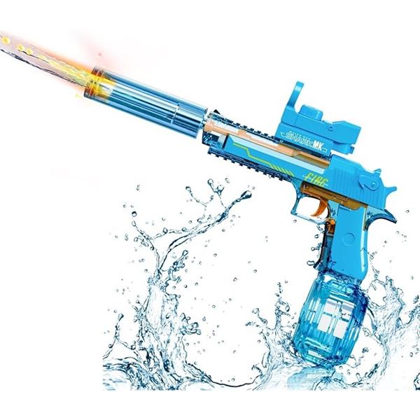 SharkMK Electric/Automatic Water Gun Toy - Rechargeable Design; LED Light-Up Long Range Pistol - New