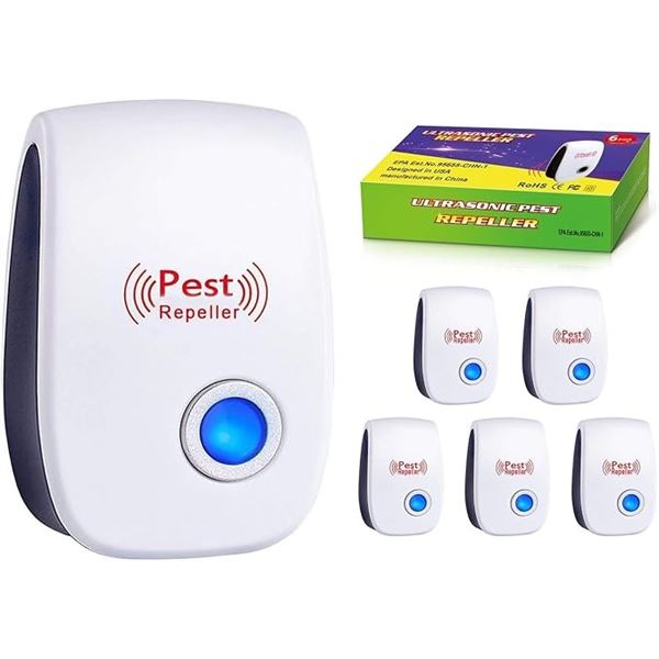 6-Pack Ultrasonic Pest Repellers/Electronic Plug-In Pest/Mouse Repellents for Indoors - New