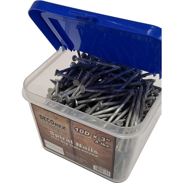 5lb Tub of Spiral Shank Flat Head Nails 10D x 3" Hot Dip Galvanized Flat Head 3" Spiral Nails - New