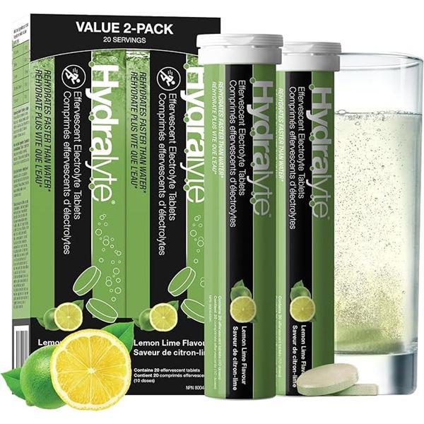 2-Pack of Hydralyte Electrolyte Tablets (40pcs) Lemon Lime Flavored Electrolytes/Hydration Solution