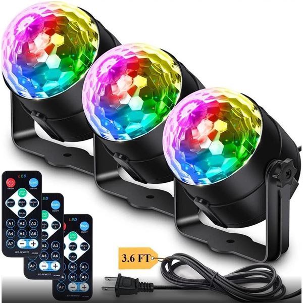 3-Pack of Disco Party Lights/DJ Strobe Stage Lights with Remotes, 7 Colours, 3 Music Modes - New!