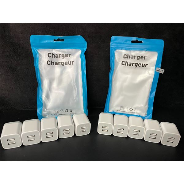 Lot of 10 Dual-USB Port Charging Blocks/Dual-USB Cube Wall Chargers - New