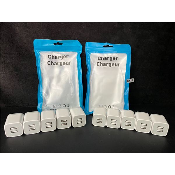 Lot of 10 Dual-USB Port Charging Blocks/Dual-USB Cube Wall Chargers - New