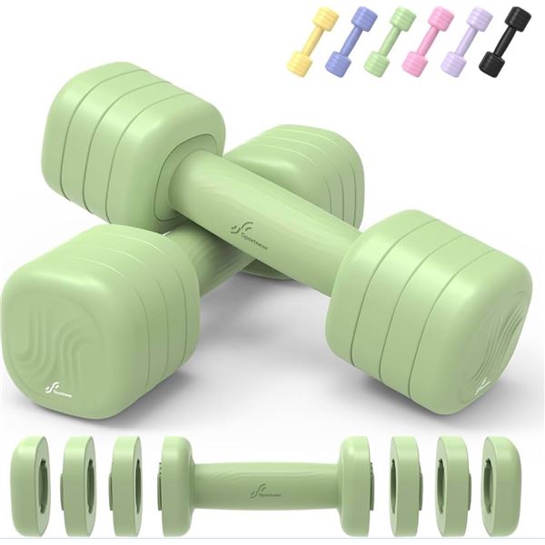 Sportneer Twist-On/Adjustable Dumbbells (2-5lbs Each) Green - Soft TPU Grip/Sleek Compact Design