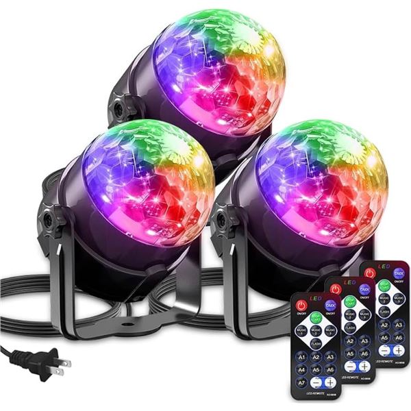 3-Pack of Disco Party Lights/DJ Strobe Stage Lights with Remotes, 7 Colours, 3 Music Modes - New!