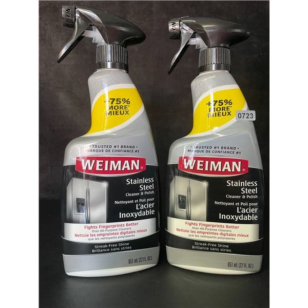 Lot of 2 Weiman Stainless Steel Cleaner & Polish (651ml) Spray Bottles; For Streak-Free Shine - New