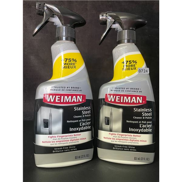 Lot of 2 Weiman Stainless Steel Cleaner & Polish (651ml) Spray Bottles; For Streak-Free Shine - New