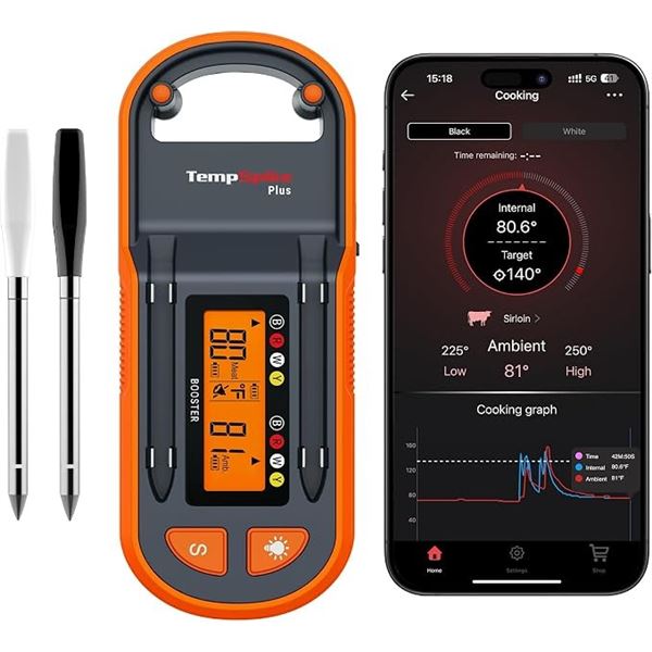 ThermoPro TempSpike Plus 600FT Truly Wireless Bluetooth Meat Thermometer w/ LCD Display - NEW