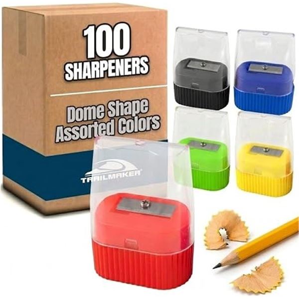 100-Pack Box of Pencil Sharpeners for School/Kids/Crafts/Classrooms - Assorted Colours - New