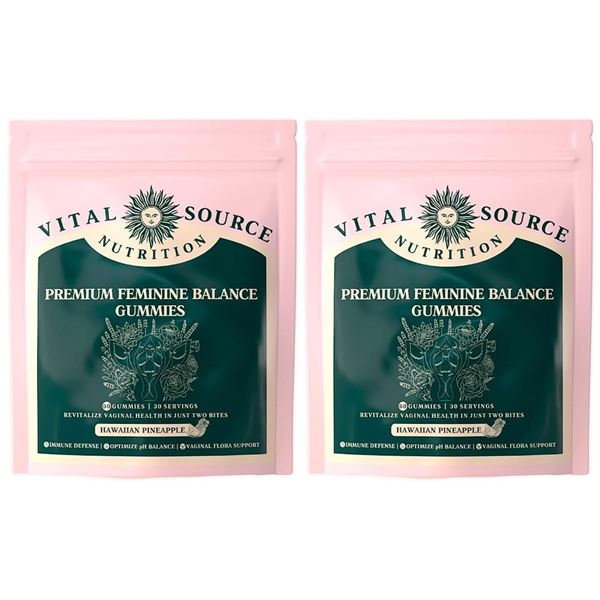 2 Bags of Vital Natural Nutrition Premium Feminine Balance Gummies (60pcs) Hawaiian Pineapple - New