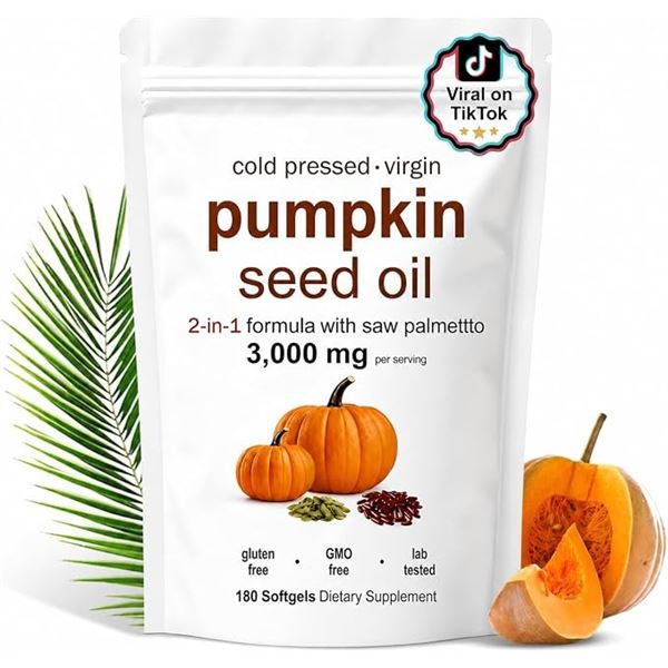 3 Bags of Pumpkin Seed Oil Capsules (180pcs) For Hair Growth/Overall Wellness - Cold-Pressed - New