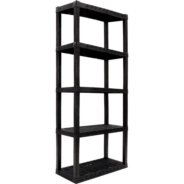 5-Tier Black Heavy-Duty Plastic Stackable Storage Shelf for Garage/Home (Stands 74" Tall) - New!