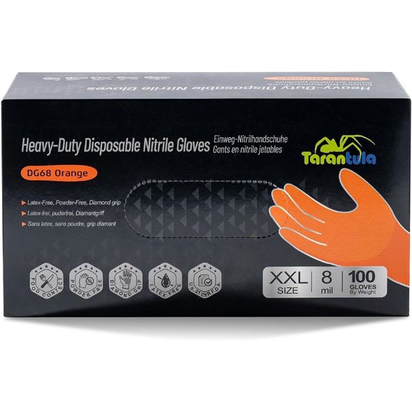 Tarantula 100-Pack 8-mil Disposable Nitrile Gloves; Heavy-Duty with Diamond Textured Grip (XXL) New