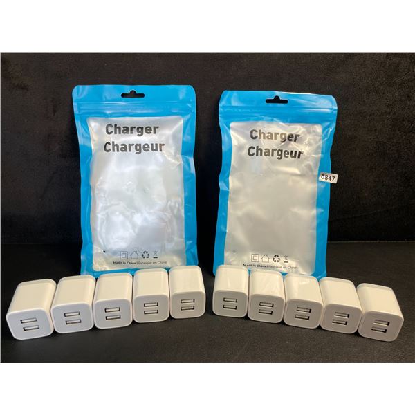 Lot of 10 Dual-USB Port Charging Blocks/Dual-USB Cube Wall Chargers - New