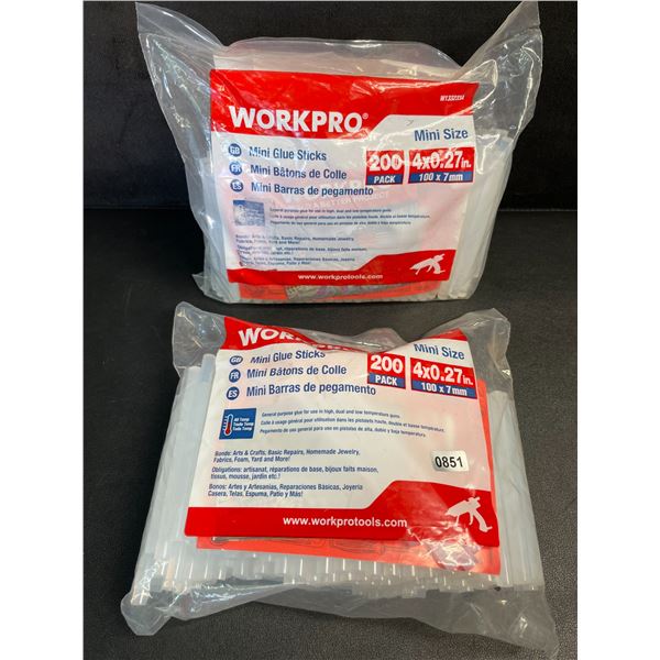 2 Packs of WorkPro Mini Glue Sticks for Glue Guns (200PCS Each) - 4in x 0.27in - New