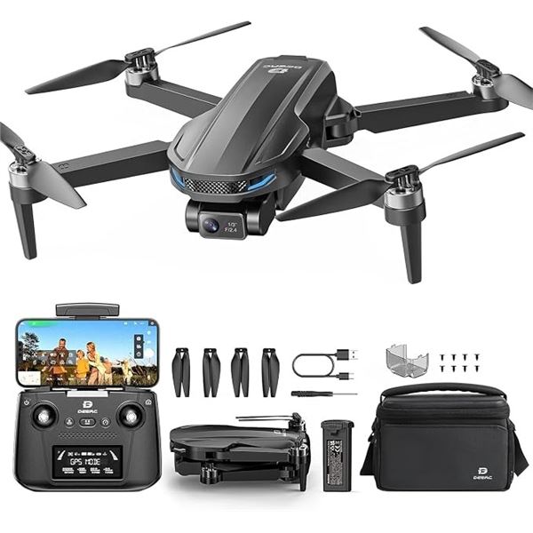 DEERC D65 GPS 4K Camera Quadcopter Drone w/ 2-Axis Gimbal, Brushless Motor, 26-Min Flight Time - NEW