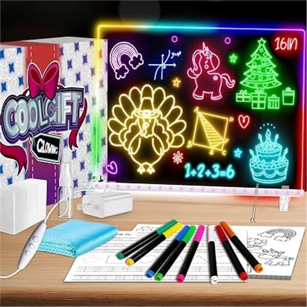 LED Acrylic Dry-Erase Drawing Board/Light-Up Tracing Board w/ 18 Tracing Pages & Markers - New