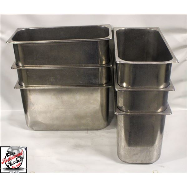 SIX 1/3 SIZE STAINLESS STEEL ICE CREAM INSERTS-10"