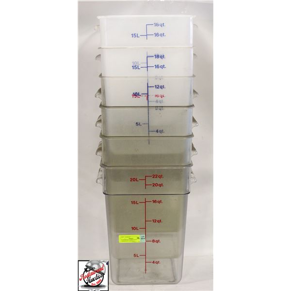 6 ASSORTED CAMBRO POLY INGREDIENT FOOD BINS