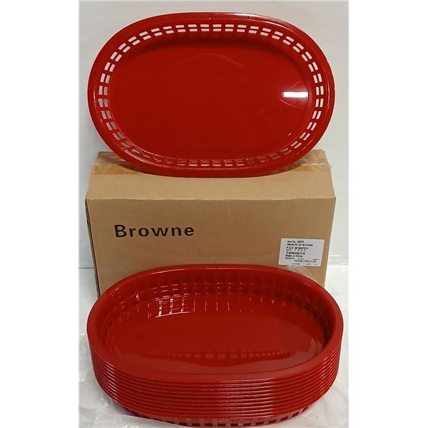 DOZEN NEW 10" RED OVAL FOOD SERVING BASKETS