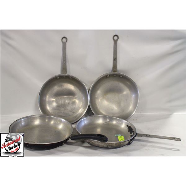 FOUR 10" ALUMINUM COMMERCIAL FRYING PANS