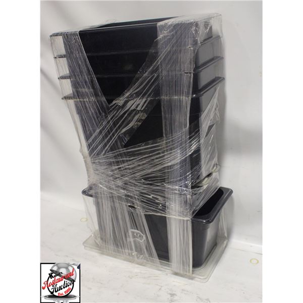 8 ASSORTED PLASTIC FOOD INSERTS WITH LID & DRIP