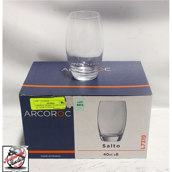 CARDINAL HI BALL GLASS, 14-1/4 OZ., MADE IN FRANCE