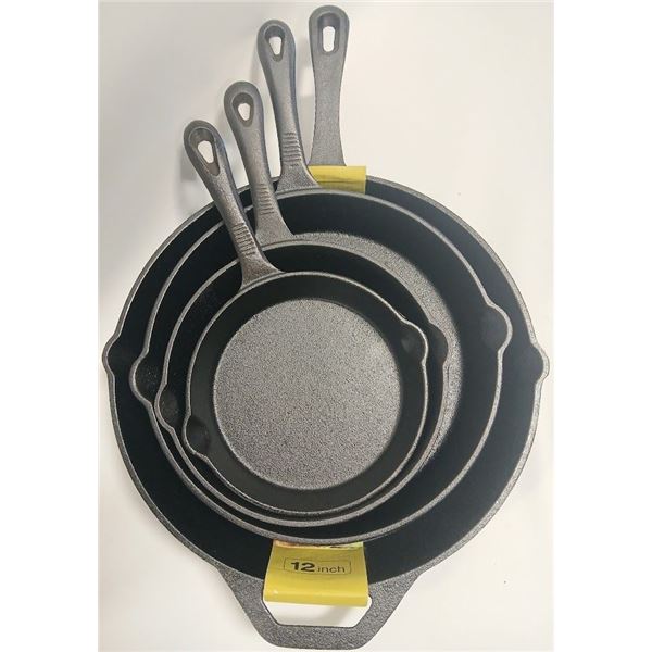 NEW 4 PIECE CAST IRON PAN SET - FOUR SIZES