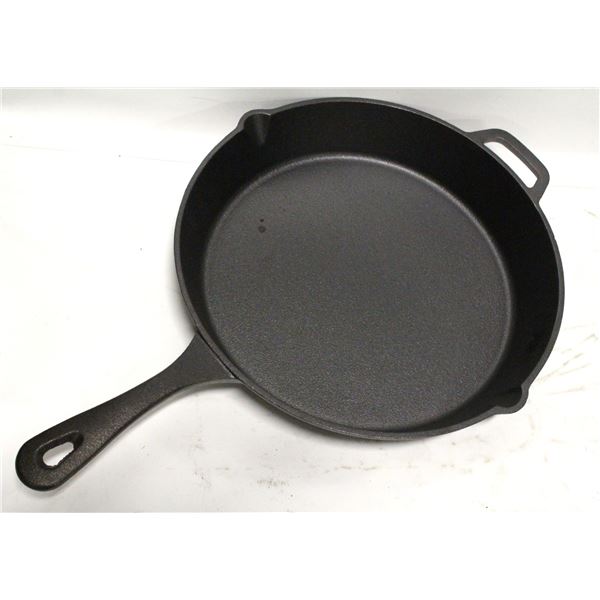 NEW 12" CAST IRON FRYING PAN W/ HELPER HANDLE &