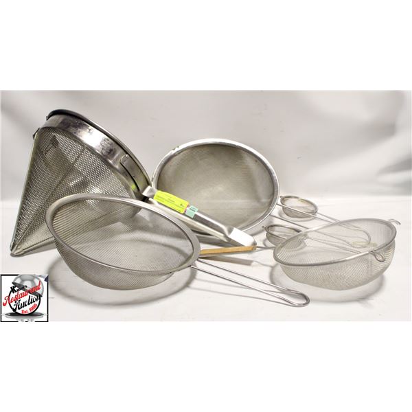GROUP OF ASSORTED STRAINERS 18-8 S/S