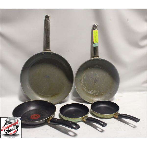 5 ASSORTED FRYING PANS